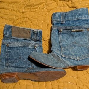 Denim Ankle Boots with Brown Sole